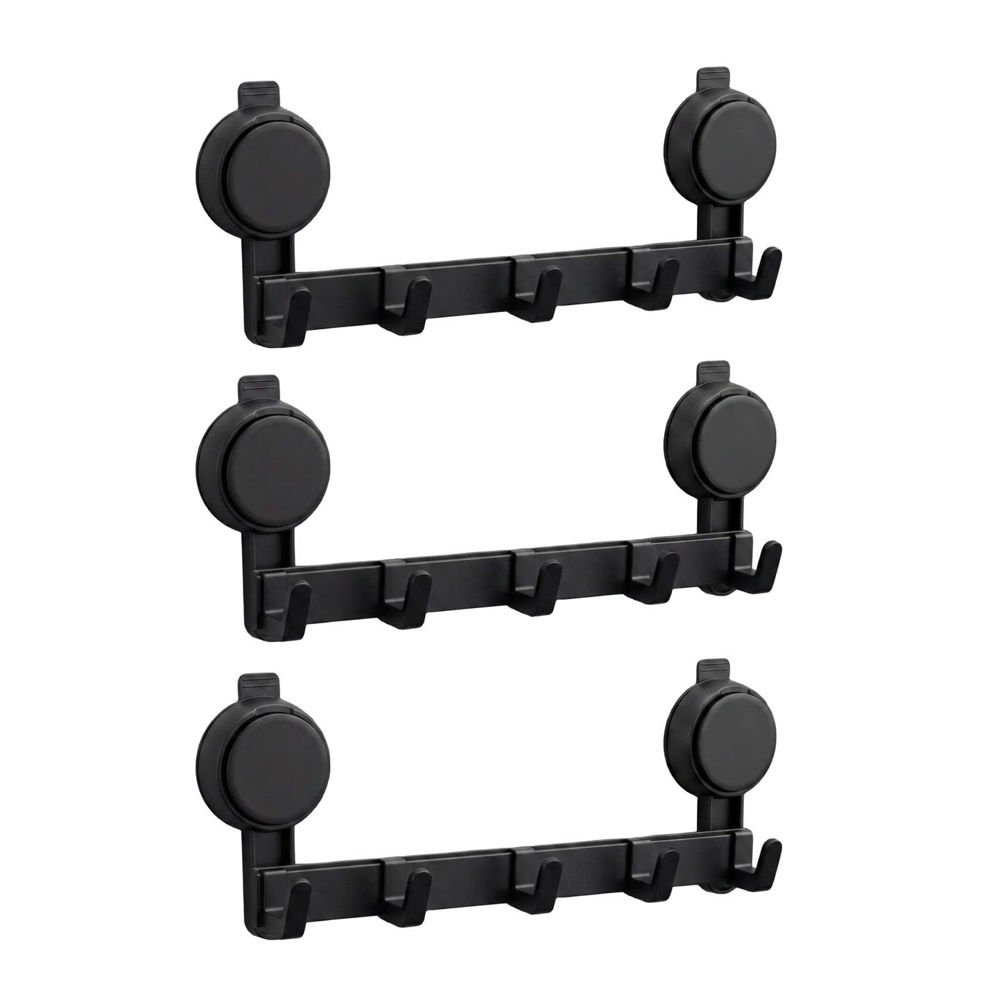 No-Drill 5-Hook Suction Lock Bars Bathroom Towel Rack, Renters-Friendly Damage-Free Shower Wall Hanger, Heavy-Duty Waterproof Rustproof Vacuum Grip Organizer for Towels/Robes on Smooth Tile/Glass Surfaces