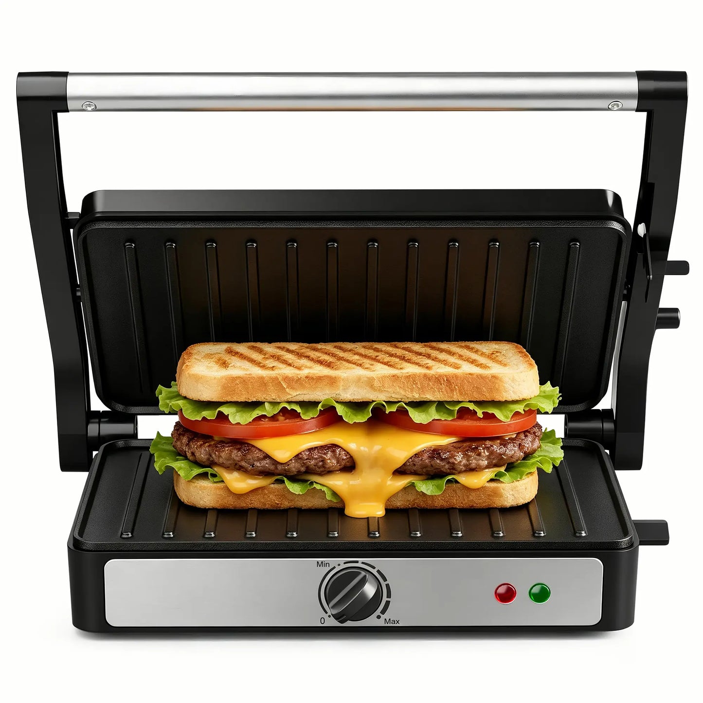 KEINVE Compact Electric Panini Press Grill and Sandwich Maker, 900W Rapid Heating with Adjustable Temperature Control, Non-Stick Double-Sided Griddle, 9.2 x 5.8 Inches Plates for Even Cooking of Steaks and Burgers