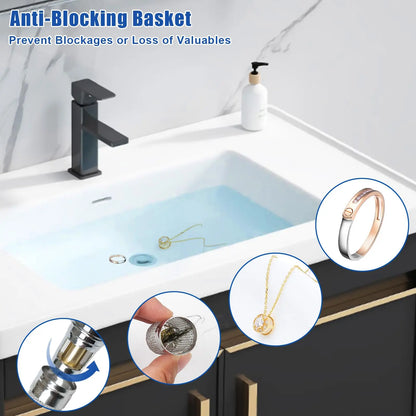 Bathroom Sink Drain Strainer, Pop up Sink Drain Strain, Bathroom Sink Stopper with Removable Stainless Steel, Filter Basket Hair Catcher Hair Catcher