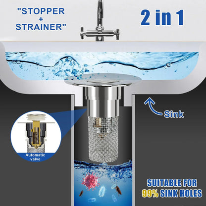 Bathroom Sink Drain Strainer, Pop up Sink Drain Strain, Bathroom Sink Stopper with Removable Stainless Steel, Filter Basket Hair Catcher Hair Catcher