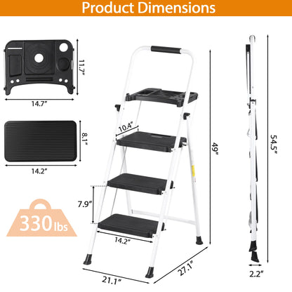 5/4/3 Step Ladder Folding Steel Step Stoo W/Non-Slip Wide Pedal and Tool Tray,Summerwins