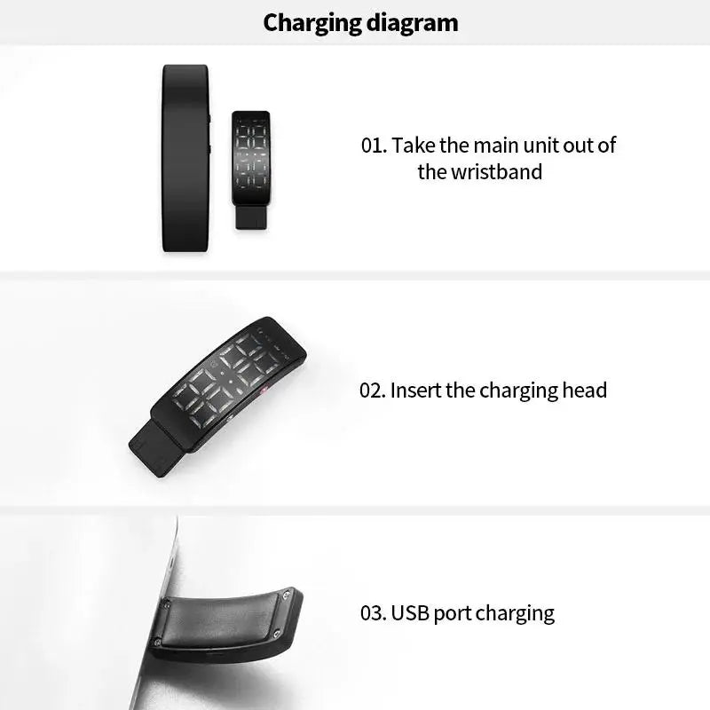 Smart Bracelet Vibration Alarm Clock Reminder Sleep Monitoring 24 Hours Pedometer Rechargeable Bracelet