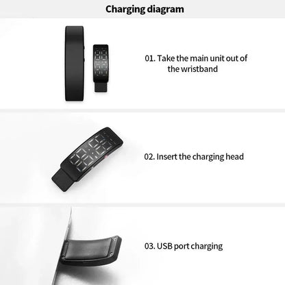 Smart Bracelet Vibration Alarm Clock Reminder Sleep Monitoring 24 Hours Pedometer Rechargeable Bracelet