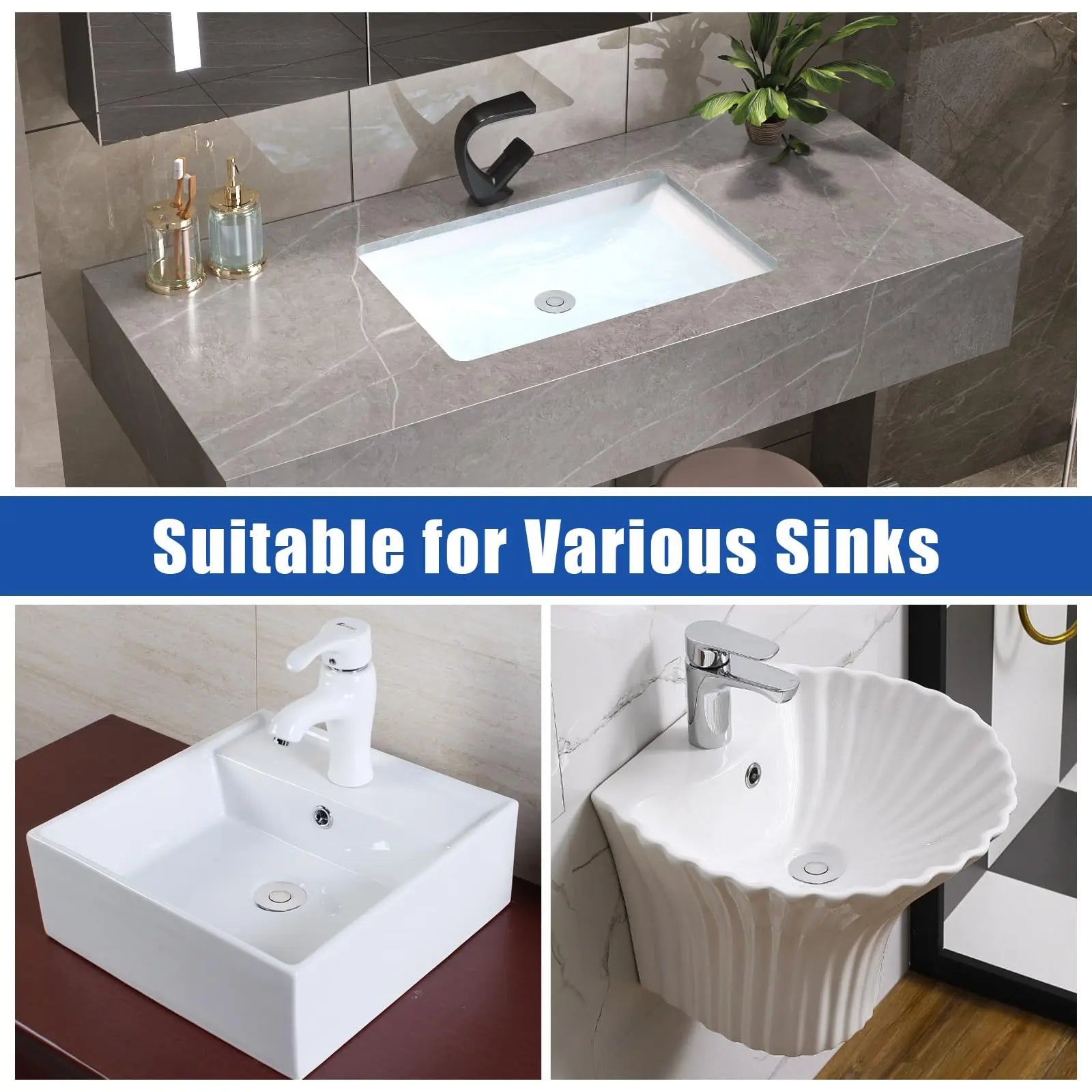 Bathroom Sink Drain Strainer, Pop up Sink Drain Strain, Bathroom Sink Stopper with Removable Stainless Steel, Filter Basket Hair Catcher Hair Catcher