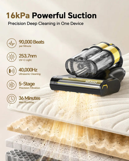 Mr.Ego Cordless Carpet & Upholstery Cleaner, 16Kpa Ultra-Deep Suction Bed Vacuum with LED Digital Mite Display, 2-Speed Bacteria Killer, Dust & Odor Remover for Mattresses, Sofas, Couches, and Rugs#Summerwins #Dealsforyoudays