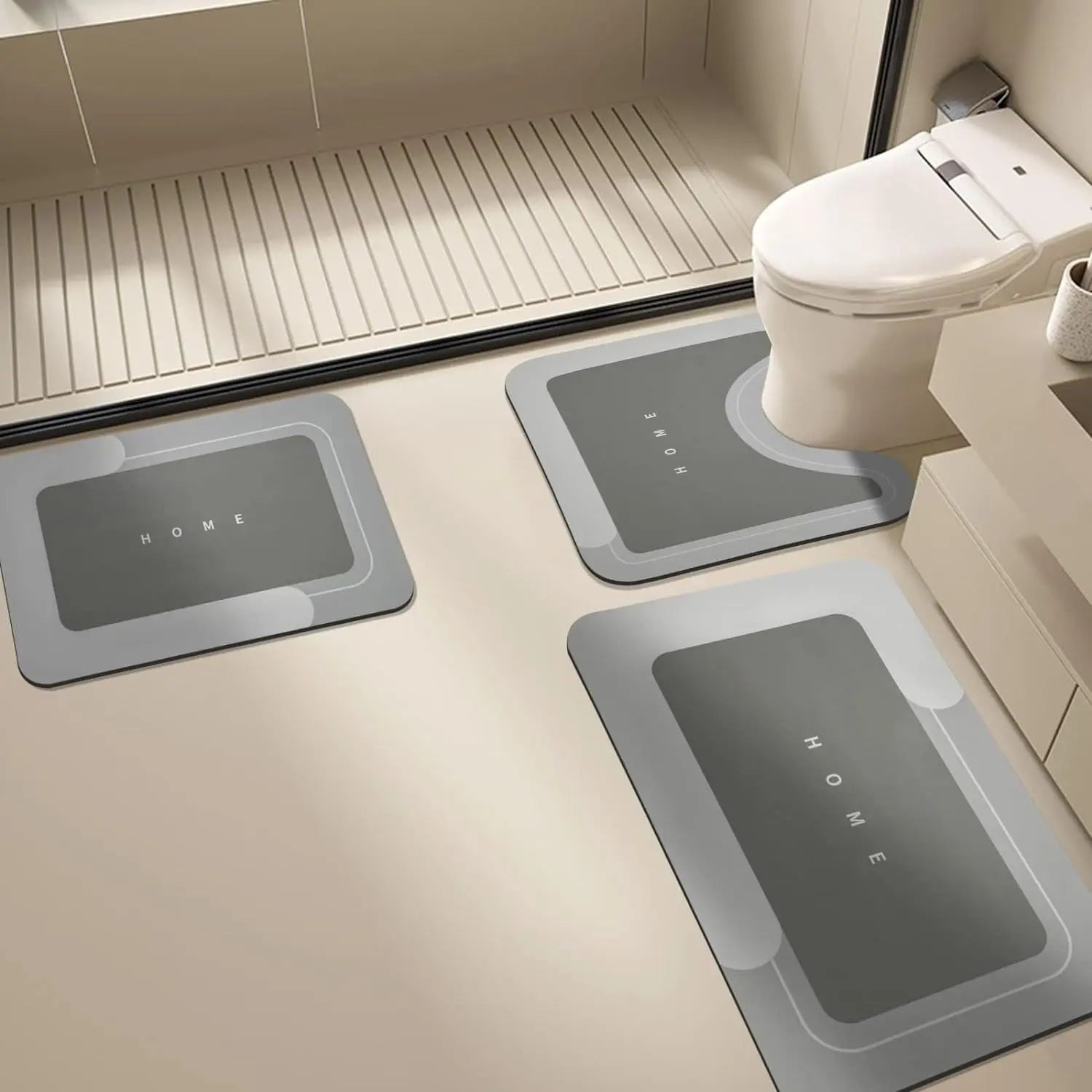 Quick Drying & Water Absorbent Bathroom Rugs 3 Piece, Anti-Slip Rubber Back Bath Mats, U Contour Toilet Rug, Sturdy Floor Mats for Shower, Tub, Bathroom and Kitchen
