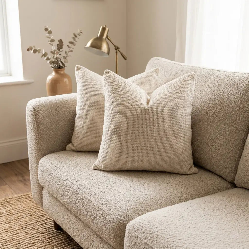2 Pack 18*18In Linen Throw Pillow Covers, Soft Neutral Square Decorative Cushion Cases, Solid Beige off White Camel Gray, Farmhouse Sofa Couch Bedroom Decor Pillowcases without Inserts