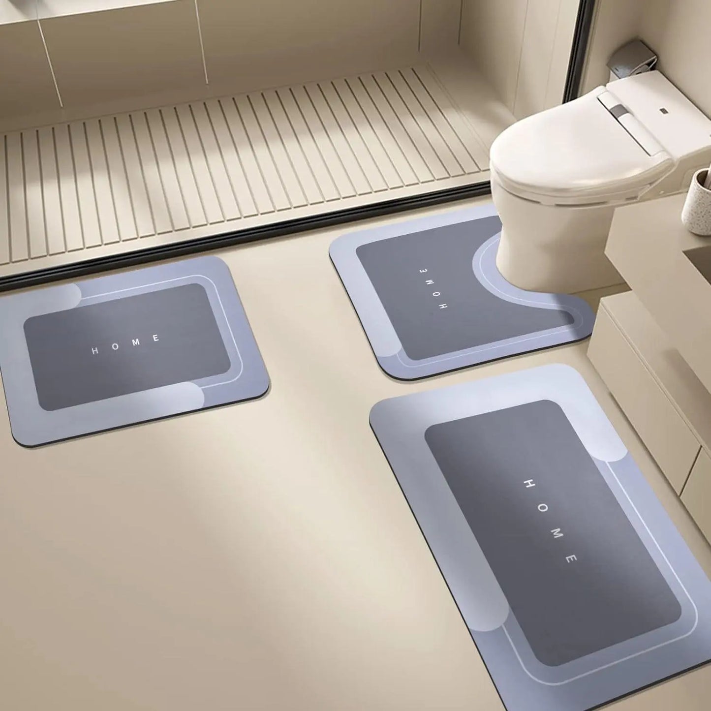 Quick Drying & Water Absorbent Bathroom Rugs 3 Piece, Anti-Slip Rubber Back Bath Mats, U Contour Toilet Rug, Sturdy Floor Mats for Shower, Tub, Bathroom and Kitchen