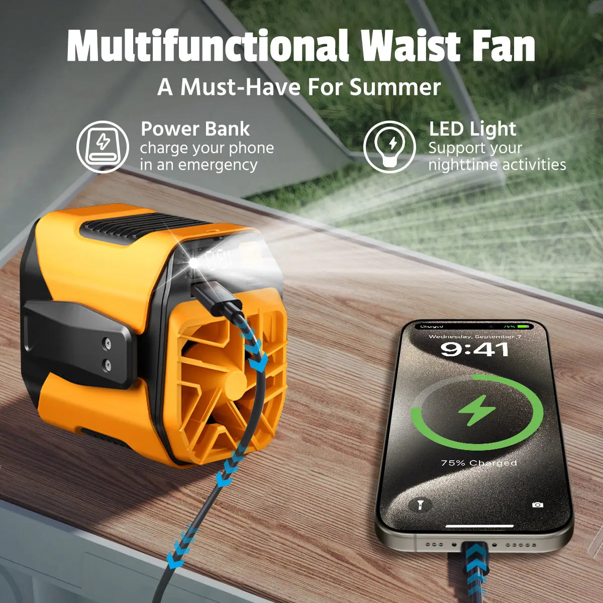 Portable Waist Clip Fan, Rechargeable 5000 Mah Cool Clip Fan, under Shirt Belt Waist Fan with Flashlight & Power Display, Personal Fan for Outdoor, Camping, Jobsite, Travel & Indoor Use