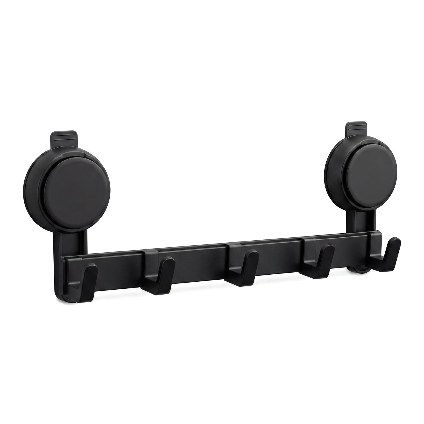 No-Drill 5-Hook Suction Lock Bars Bathroom Towel Rack, Renters-Friendly Damage-Free Shower Wall Hanger, Heavy-Duty Waterproof Rustproof Vacuum Grip Organizer for Towels/Robes on Smooth Tile/Glass Surfaces
