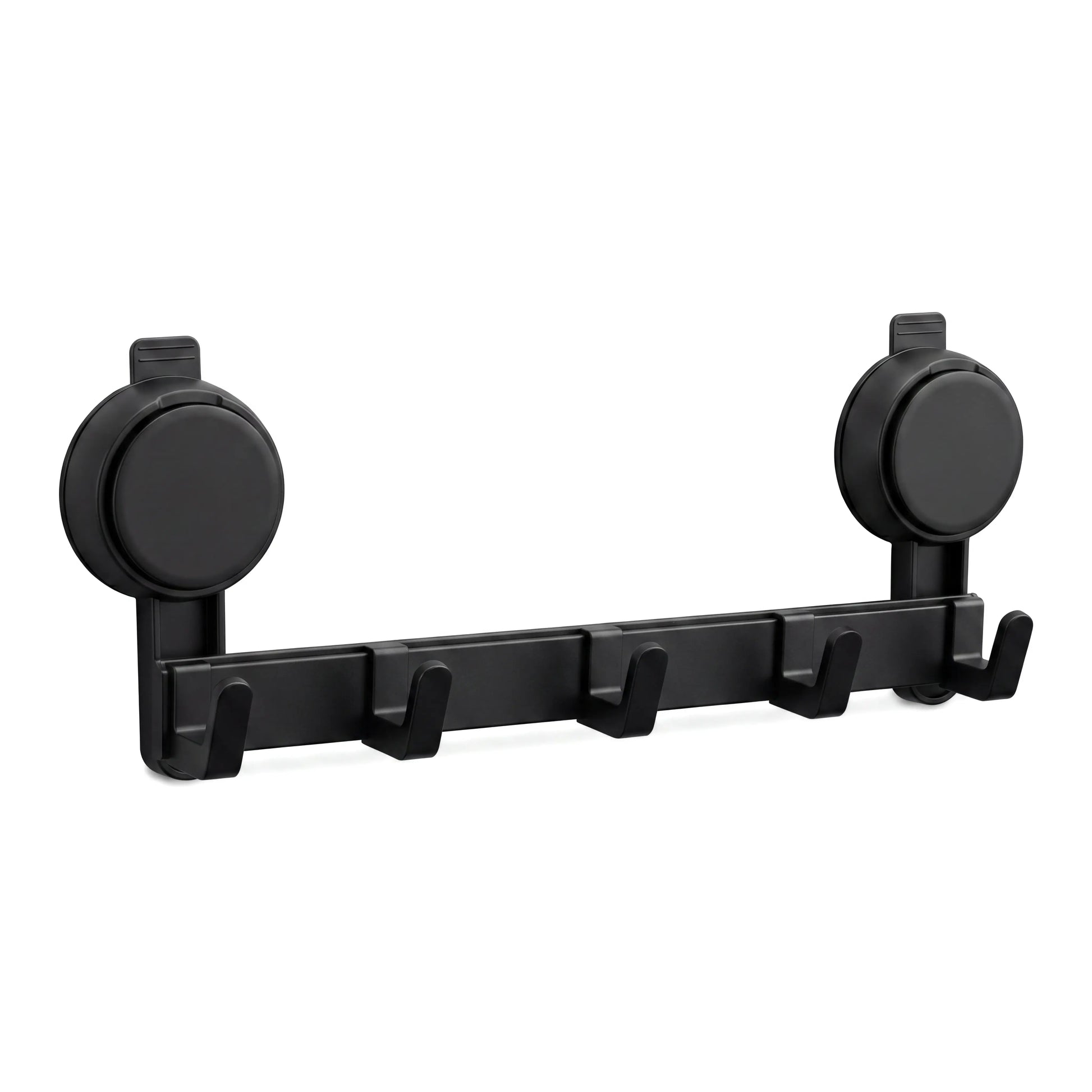 No-Drill 5-Hook Suction Lock Bars Bathroom Towel Rack, Renters-Friendly Damage-Free Shower Wall Hanger, Heavy-Duty Waterproof Rustproof Vacuum Grip Organizer for Towels/Robes on Smooth Tile/Glass Surfaces