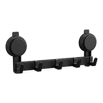 No-Drill 5-Hook Suction Lock Bars Bathroom Towel Rack, Renters-Friendly Damage-Free Shower Wall Hanger, Heavy-Duty Waterproof Rustproof Vacuum Grip Organizer for Towels/Robes on Smooth Tile/Glass Surfaces