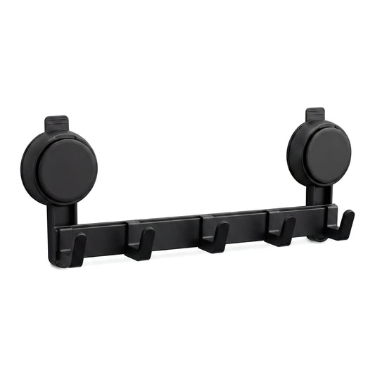 No-Drill 5-Hook Suction Lock Bars Bathroom Towel Rack, Renters-Friendly Damage-Free Shower Wall Hanger, Heavy-Duty Waterproof Rustproof Vacuum Grip Organizer for Towels/Robes on Smooth Tile/Glass Surfaces
