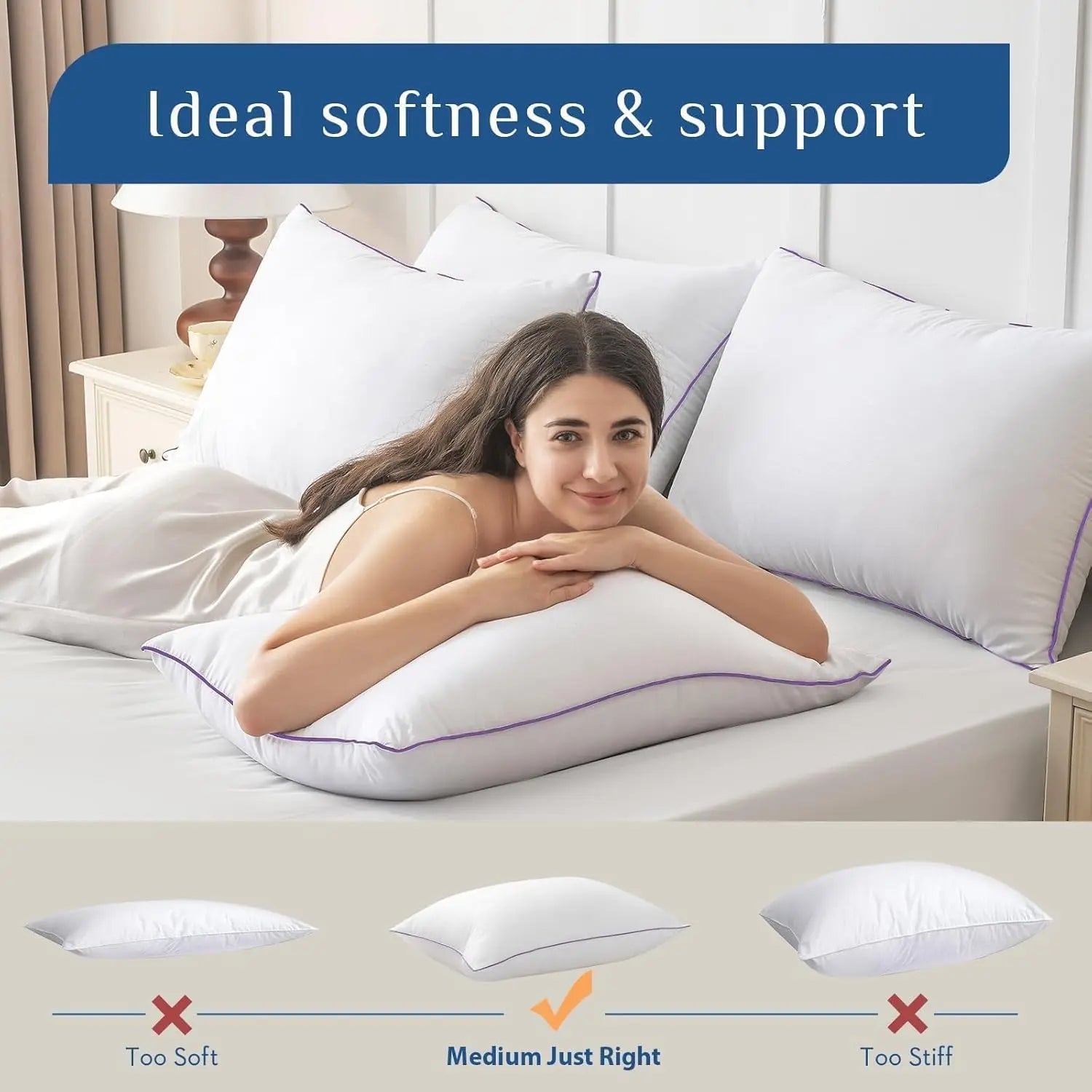 JOLLYVOGUE Queen Size Pillows for Sleeping, Washable Supportive Bed Pillows with Super Soft down Alternative Fill, Luxury Fluffy Hotel Quality for Side, Back, and Stomach Sleepers