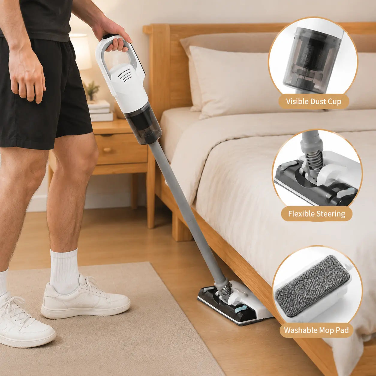 Cordless Vacuum Cleaner, 2-In-1 Handheld Stick Vac with Mop Function, Powerful Suction for Hardwood Floors & Carpets, Rechargeable Indoor Recreation Tool