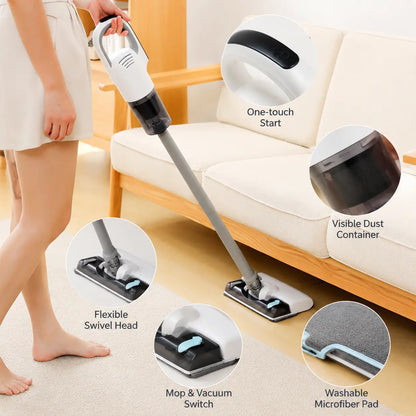 Cordless Vacuum Cleaner, 2-In-1 Handheld Stick Vac with Mop Function, Powerful Suction for Hardwood Floors & Carpets, Rechargeable Indoor Recreation Tool