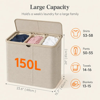 Lifewit Modern Large Laundry Hamper (110L/150L/170L/190L) with Lid, Plastic Handles & Removable Bag, Foldable Tall Basket for Laundry Room, Bedroom, Home Supplies, Laundry Hampers