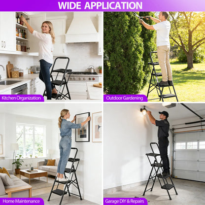 5/4/3 Step Ladder Folding Steel Step Stoo W/Non-Slip Wide Pedal and Tool Tray,Summerwins