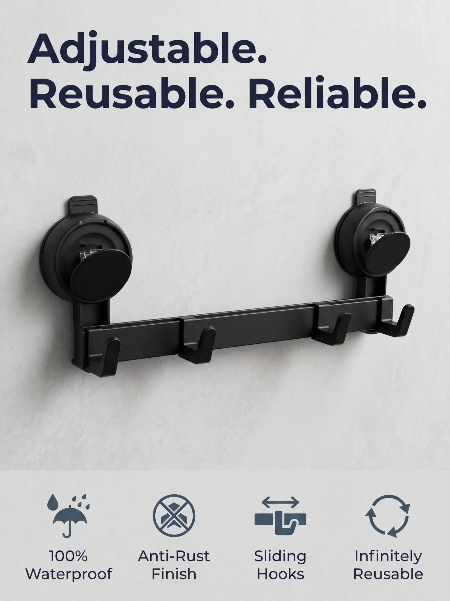 No-Drill 5-Hook Suction Lock Bars Bathroom Towel Rack, Renters-Friendly Damage-Free Shower Wall Hanger, Heavy-Duty Waterproof Rustproof Vacuum Grip Organizer for Towels/Robes on Smooth Tile/Glass Surfaces