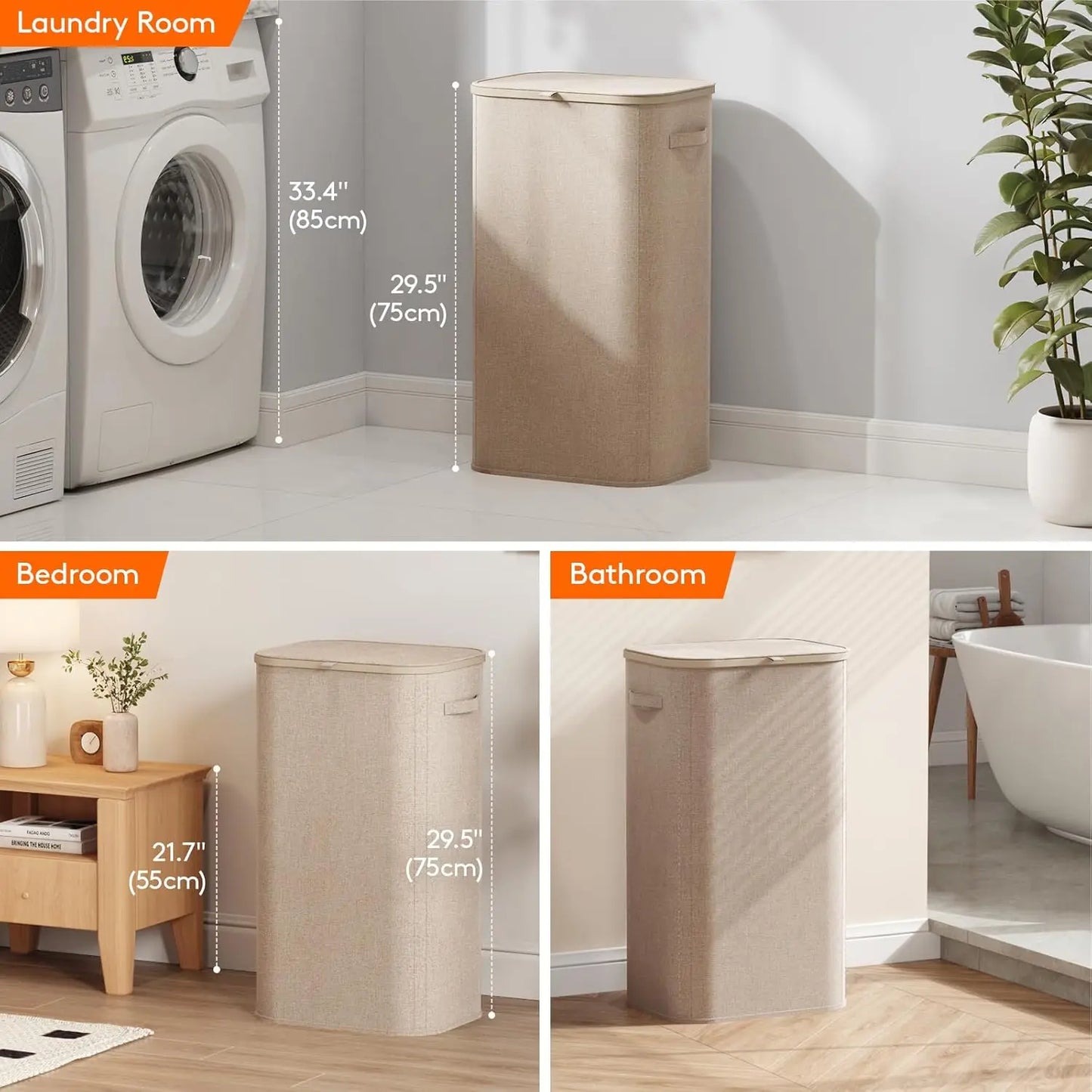 Lifewit Modern Large Laundry Hamper (110L/150L/170L/190L) with Lid, Plastic Handles & Removable Bag, Foldable Tall Basket for Laundry Room, Bedroom, Home Supplies, Laundry Hampers