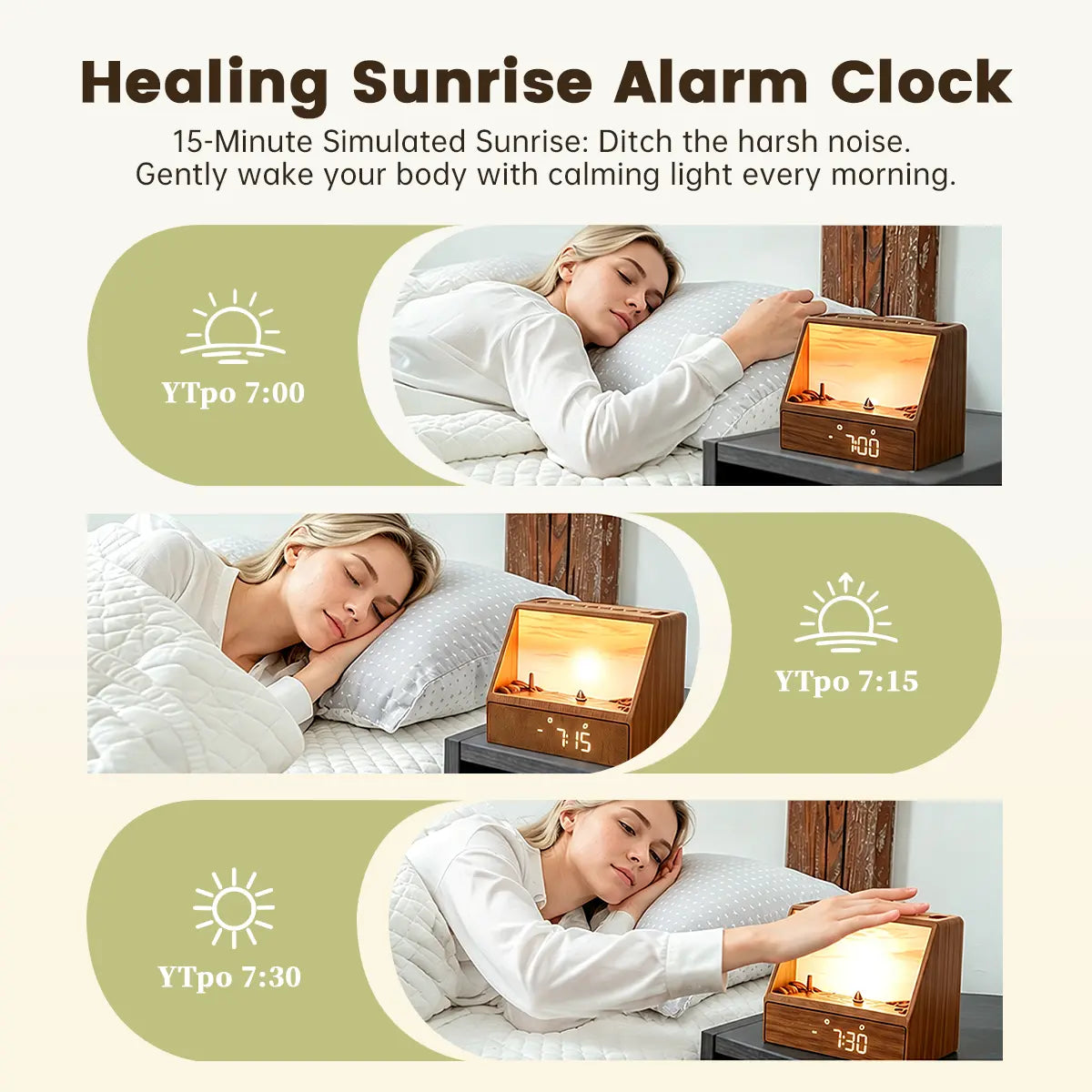 Sunrise Wake-Up Light Clock, Intelligent Sound and Light Wake-Up Light, Containing Various Natural Scene White Noise Modes, Suitable for Sleep and Work, Perfect Holiday Gift.