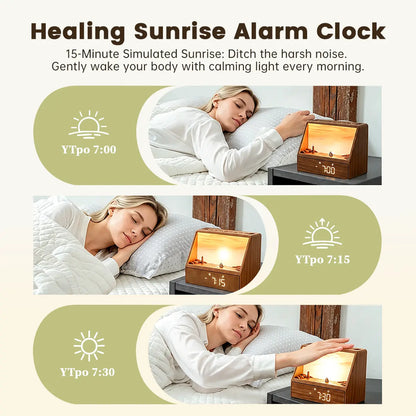 Sunrise Wake-Up Light Clock, Intelligent Sound and Light Wake-Up Light, Containing Various Natural Scene White Noise Modes, Suitable for Sleep and Work, Perfect Holiday Gift.