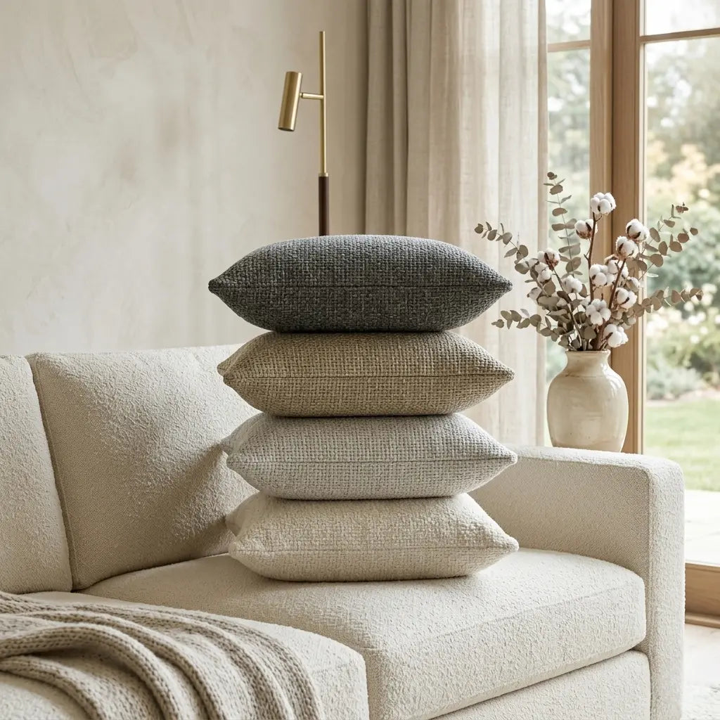 2 Pack 18*18In Linen Throw Pillow Covers, Soft Neutral Square Decorative Cushion Cases, Solid Beige off White Camel Gray, Farmhouse Sofa Couch Bedroom Decor Pillowcases without Inserts