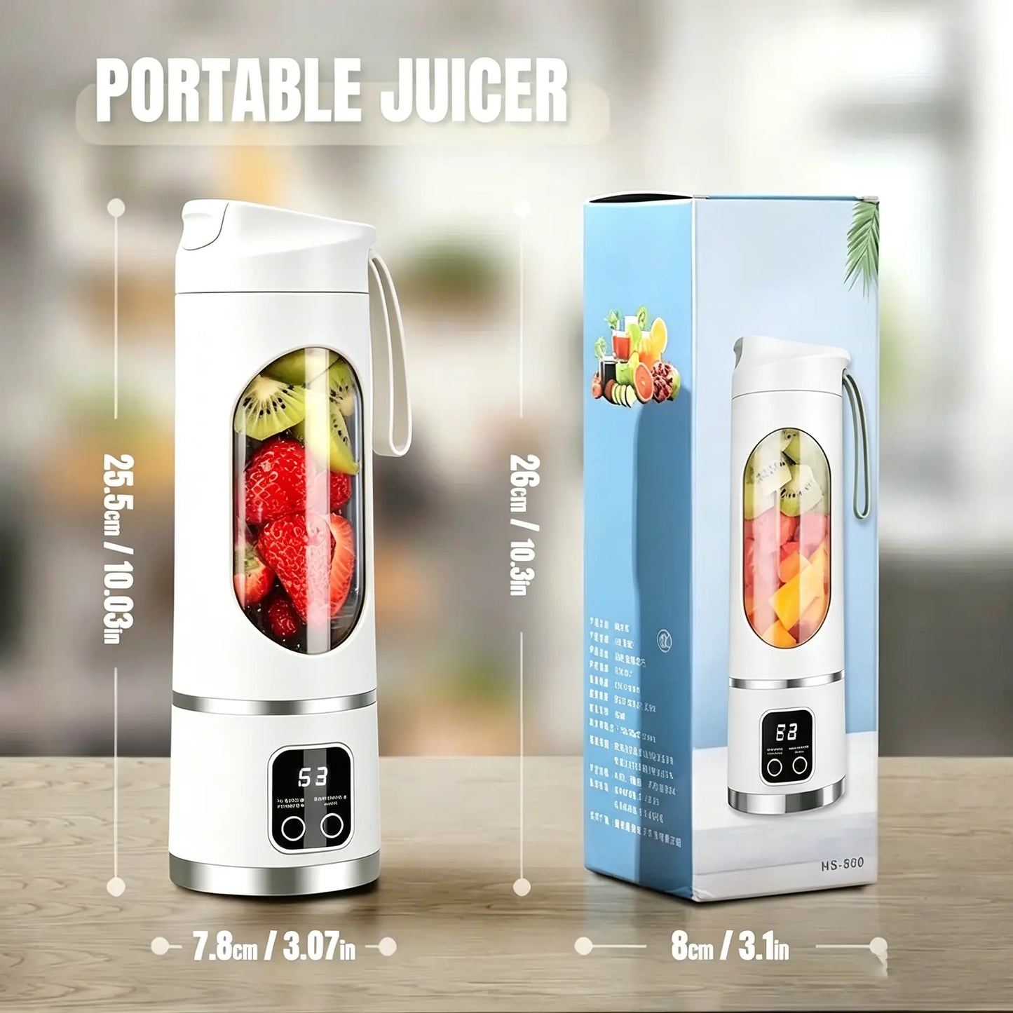 Portable 15.22 Oz USB Rechargeable Personal Blender with LED Display, Made from Durable ABS Material, Ideal for Smoothies and Juices, Essential for Home Kitchens - Summer Sale Offer