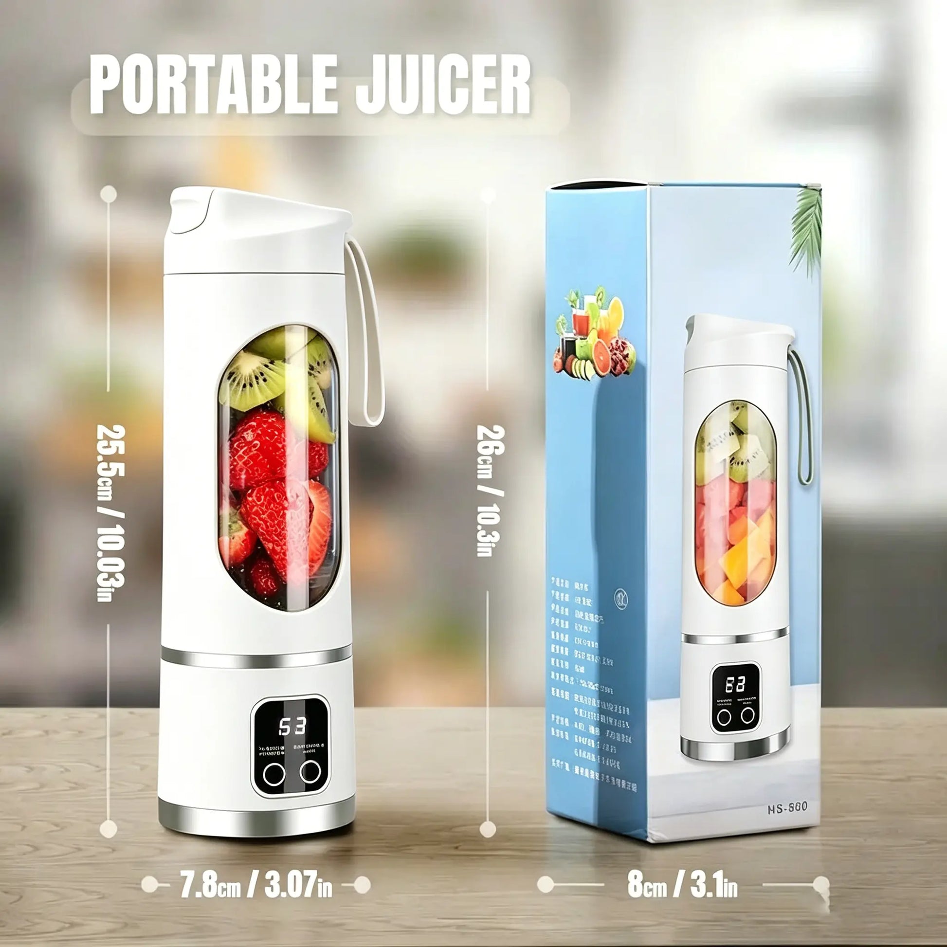 Portable 15.22 Oz USB Rechargeable Personal Blender with LED Display, Made from Durable ABS Material, Ideal for Smoothies and Juices, Essential for Home Kitchens - Summer Sale Offer