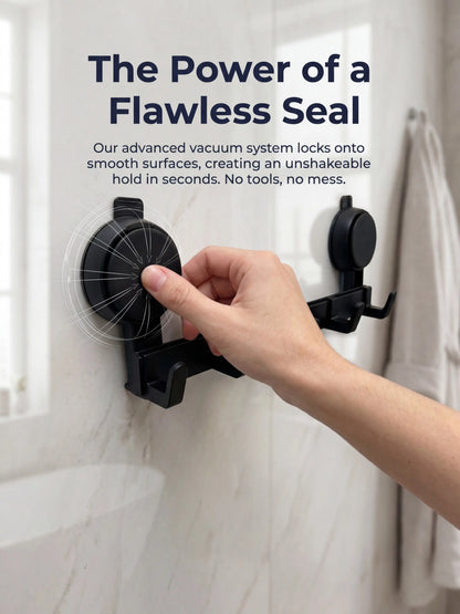 No-Drill 5-Hook Suction Lock Bars Bathroom Towel Rack, Renters-Friendly Damage-Free Shower Wall Hanger, Heavy-Duty Waterproof Rustproof Vacuum Grip Organizer for Towels/Robes on Smooth Tile/Glass Surfaces