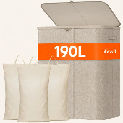 Lifewit Modern Large Laundry Hamper (110L/150L/170L/190L) with Lid, Plastic Handles & Removable Bag, Foldable Tall Basket for Laundry Room, Bedroom, Home Supplies, Laundry Hampers