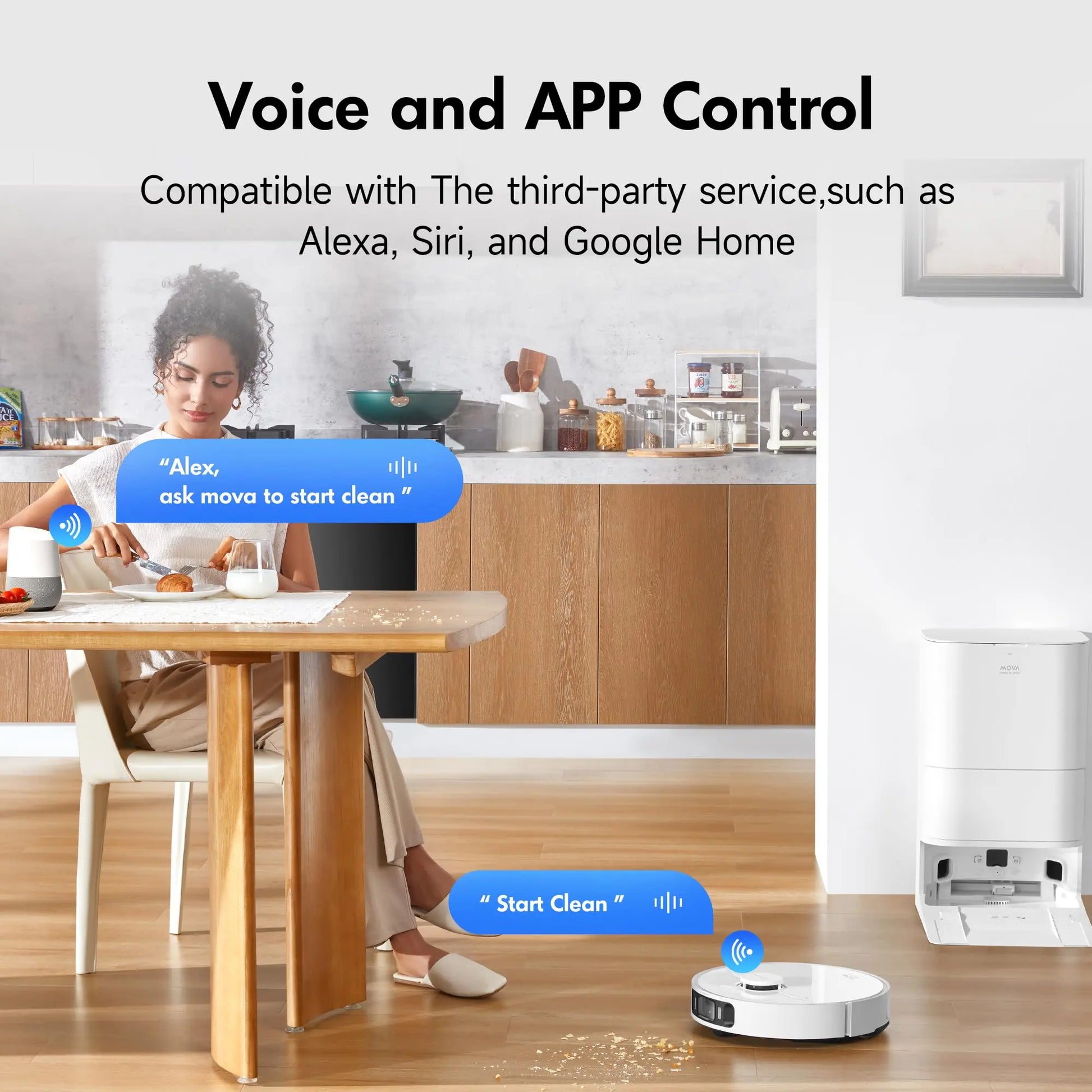 Mova S20 Ultra Robot Vacuum Mop Combo with Dual Roller Brush, 8300Pa Suction Vacuum Cleaner, 140℉ Hot Water Mop Self-Washing & Drying, Mop Auto-Lift for Carpet Cleaning Multifunctional