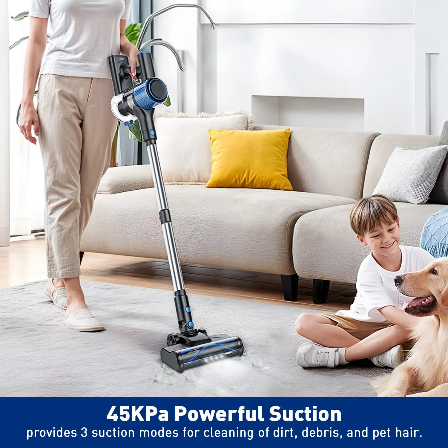 Cordless Vacuum Cleaner, 3 Cleaning Modes, Anti-Tangle Design, 1.5L Dust Cup, Lightweight & Portable Vacuum Cleaner for Hard Floors, Carpets, Pet Hair & Cars #GLOBAL PICKS