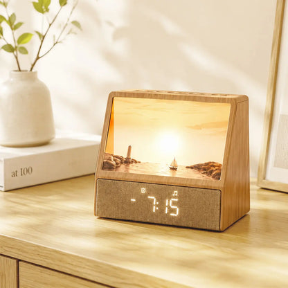Sunrise Wake-Up Light Clock, Intelligent Sound and Light Wake-Up Light, Containing Various Natural Scene White Noise Modes, Suitable for Sleep and Work, Perfect Holiday Gift.