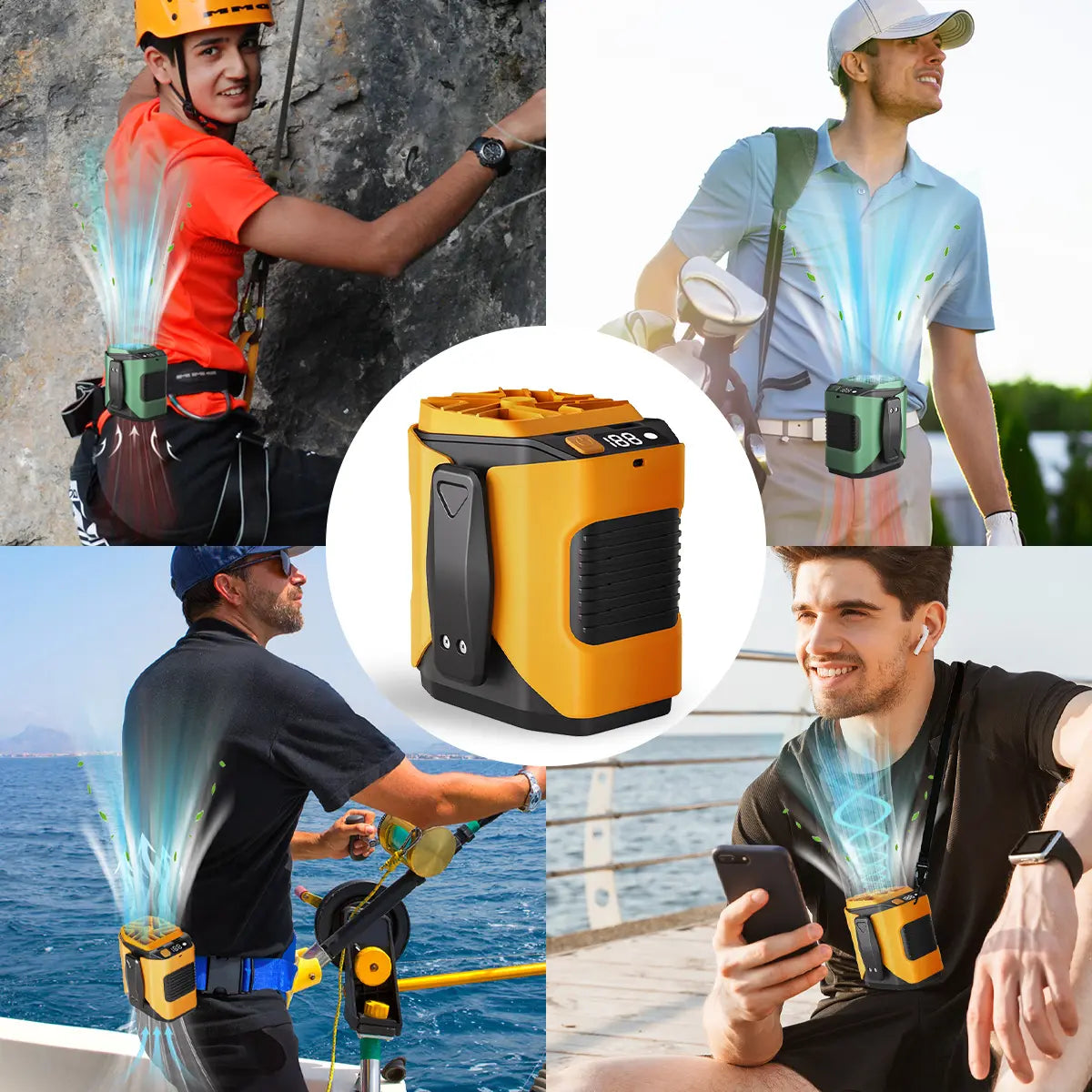 Portable Waist Clip Fan, Rechargeable 5000 Mah Cool Clip Fan, under Shirt Belt Waist Fan with Flashlight & Power Display, Personal Fan for Outdoor, Camping, Jobsite, Travel & Indoor Use