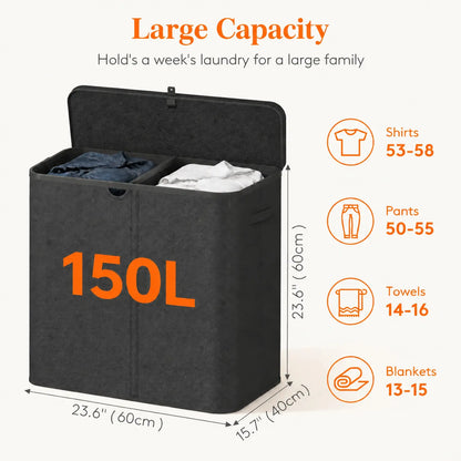 Lifewit Modern Large Laundry Hamper (110L/150L/170L/190L) with Lid, Plastic Handles & Removable Bag, Foldable Tall Basket for Laundry Room, Bedroom, Home Supplies, Laundry Hampers