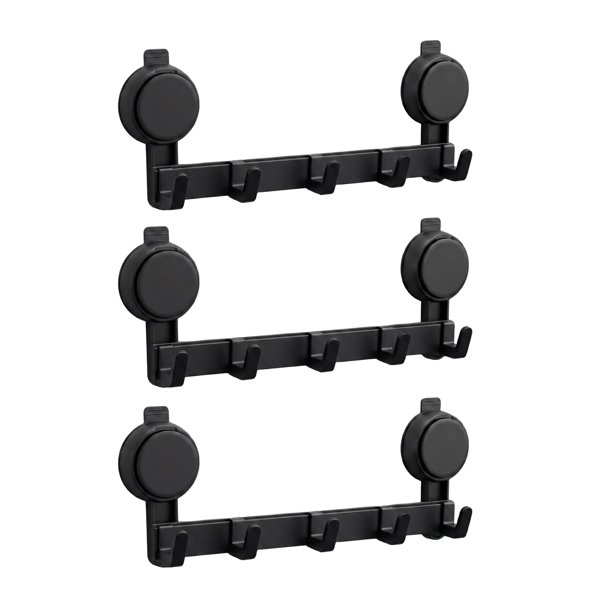 No-Drill 5-Hook Suction Lock Bars Bathroom Towel Rack, Renters-Friendly Damage-Free Shower Wall Hanger, Heavy-Duty Waterproof Rustproof Vacuum Grip Organizer for Towels/Robes on Smooth Tile/Glass Surfaces