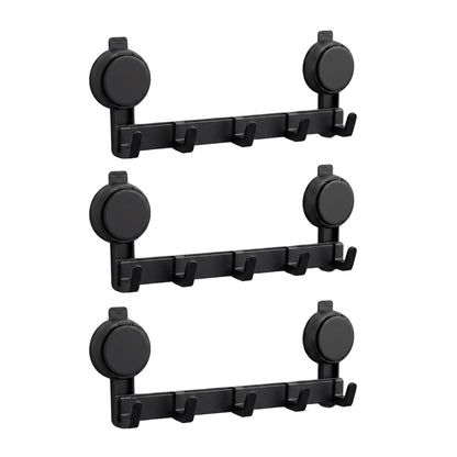 No-Drill 5-Hook Suction Lock Bars Bathroom Towel Rack, Renters-Friendly Damage-Free Shower Wall Hanger, Heavy-Duty Waterproof Rustproof Vacuum Grip Organizer for Towels/Robes on Smooth Tile/Glass Surfaces