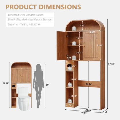 Giratree Arched over the Toilet Storage Cabinet - 67" Tall Bathroom above Toilet Organizer with Vertical Grooved Doors & Tissue Drawer - Freestanding Space Saver Rack, Anti-Toppling