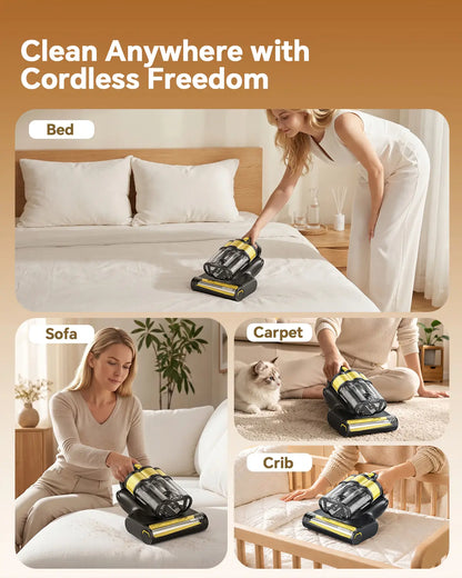 Mr.Ego Cordless Carpet & Upholstery Cleaner, 16Kpa Ultra-Deep Suction Bed Vacuum with LED Digital Mite Display, 2-Speed Bacteria Killer, Dust & Odor Remover for Mattresses, Sofas, Couches, and Rugs#Summerwins #Dealsforyoudays