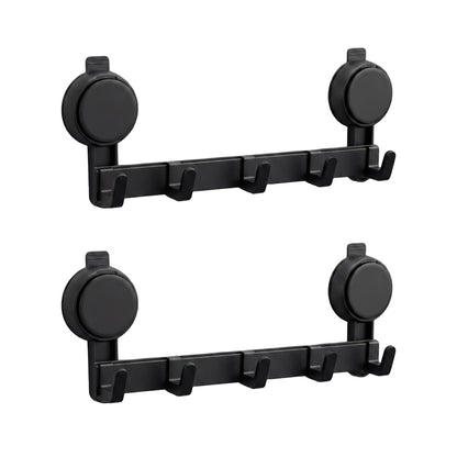 No-Drill 5-Hook Suction Lock Bars Bathroom Towel Rack, Renters-Friendly Damage-Free Shower Wall Hanger, Heavy-Duty Waterproof Rustproof Vacuum Grip Organizer for Towels/Robes on Smooth Tile/Glass Surfaces