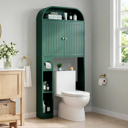 Giratree Arched over the Toilet Storage Cabinet - 67" Tall Bathroom above Toilet Organizer with Vertical Grooved Doors & Tissue Drawer - Freestanding Space Saver Rack, Anti-Toppling