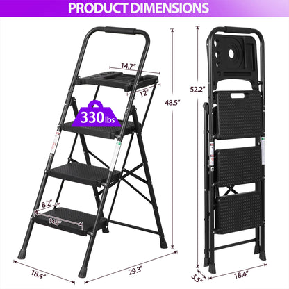 5/4/3 Step Ladder Folding Steel Step Stoo W/Non-Slip Wide Pedal and Tool Tray,Summerwins