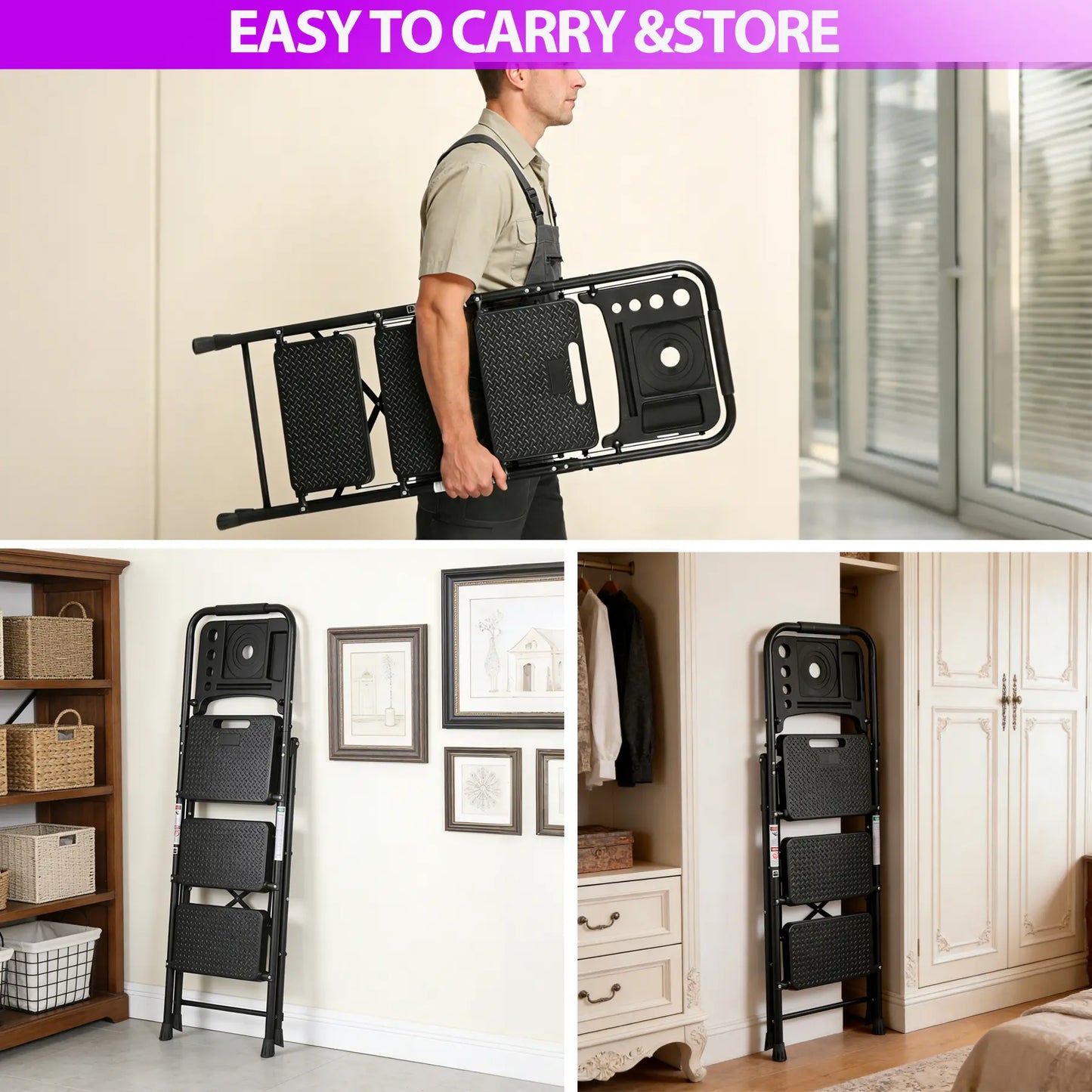 5/4/3 Step Ladder Folding Steel Step Stoo W/Non-Slip Wide Pedal and Tool Tray,Summerwins