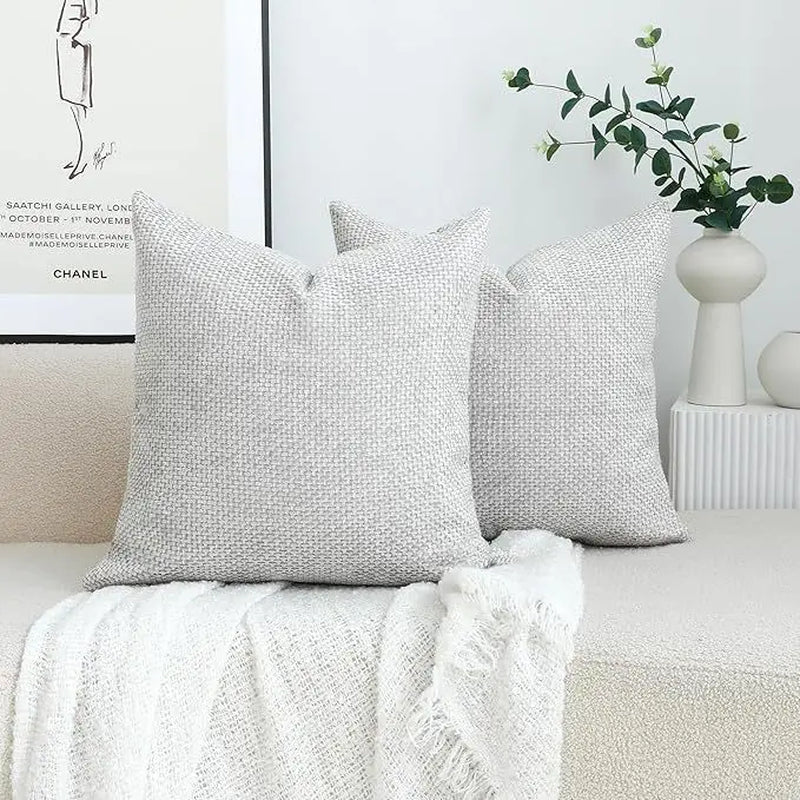 2 Pack 18*18In Linen Throw Pillow Covers, Soft Neutral Square Decorative Cushion Cases, Solid Beige off White Camel Gray, Farmhouse Sofa Couch Bedroom Decor Pillowcases without Inserts