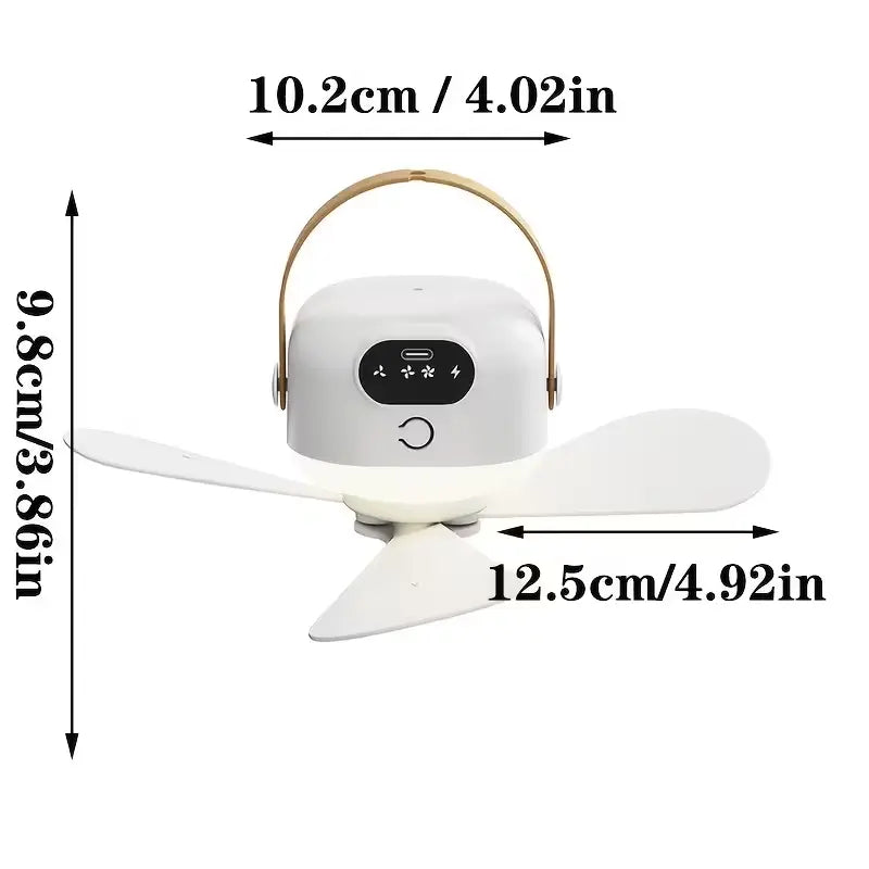 2-in-1 Portable LED Hanging Camping Fan | Rechargeable Quiet Tent Fan with Remote Control, Extended Runtime, 3 Speed Settings, Foldable Design for Outdoor Use, Tents, Patios, Dormitories, and Bedrooms