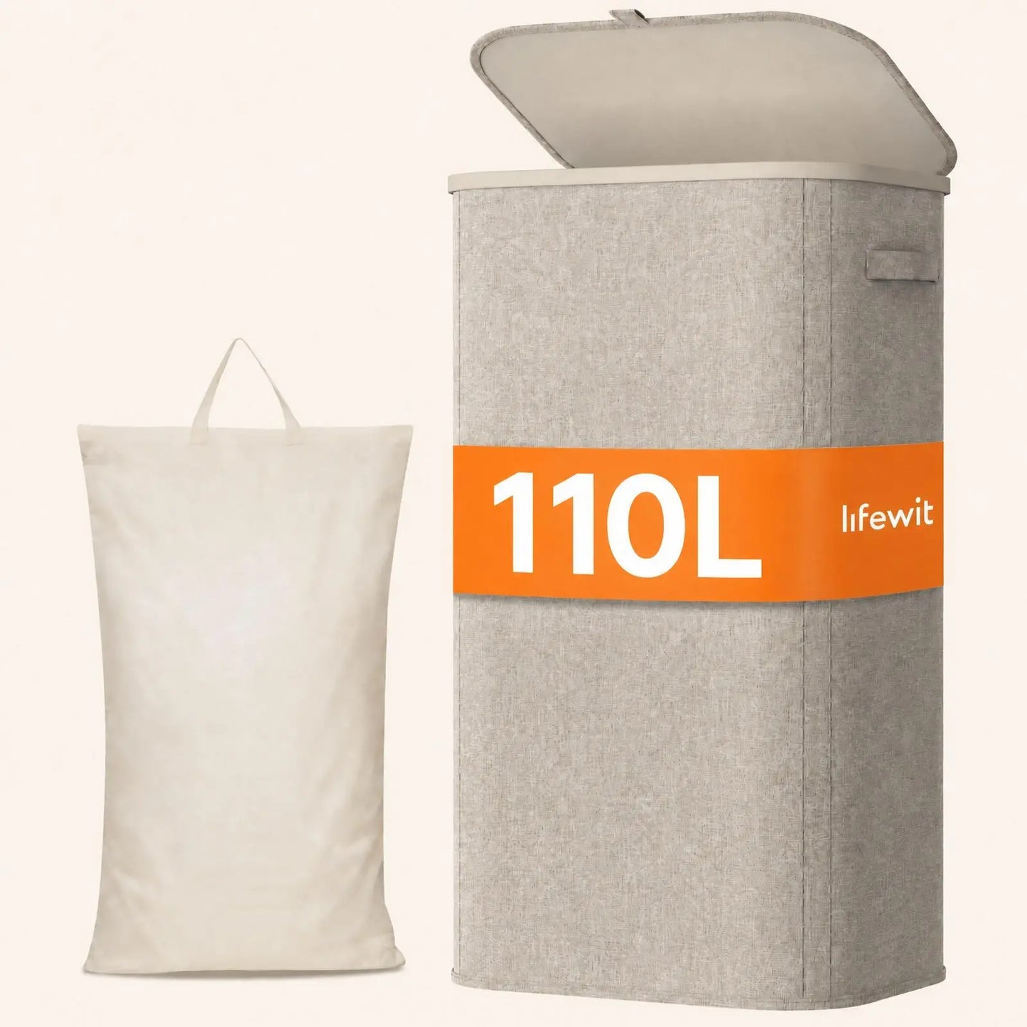 Lifewit Modern Large Laundry Hamper (110L/150L/170L/190L) with Lid, Plastic Handles & Removable Bag, Foldable Tall Basket for Laundry Room, Bedroom, Home Supplies, Laundry Hampers