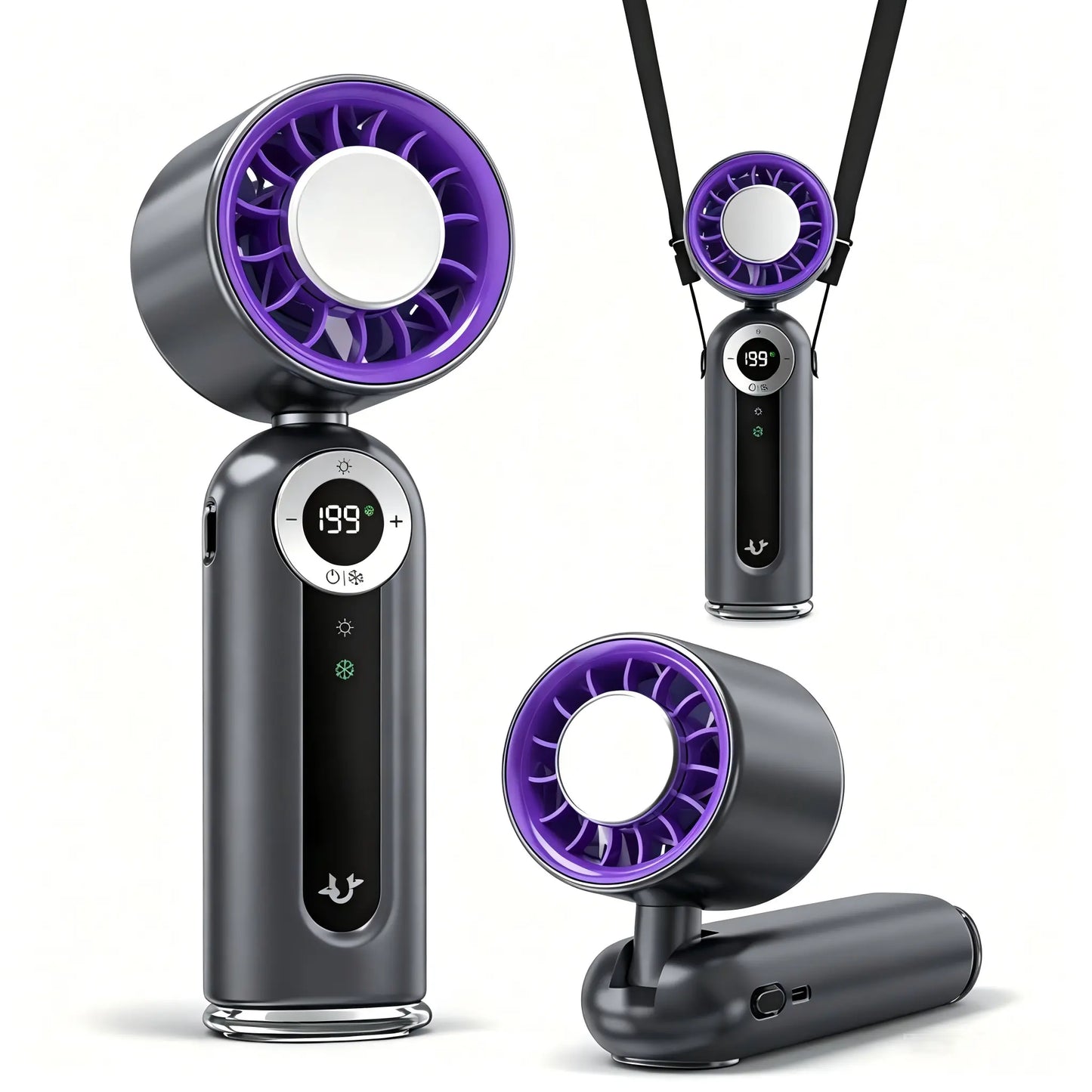 199-Level Adjustable Handheld Fan - Foldable and Portable Airflow Enhancer with Automatic Settings for Summer Travel and Outdoor Use