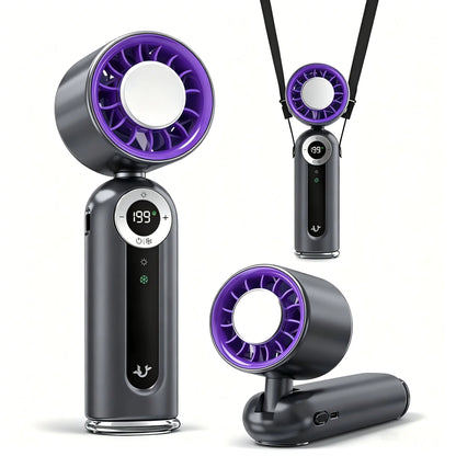 199-Level Adjustable Handheld Fan - Foldable and Portable Airflow Enhancer with Automatic Settings for Summer Travel and Outdoor Use