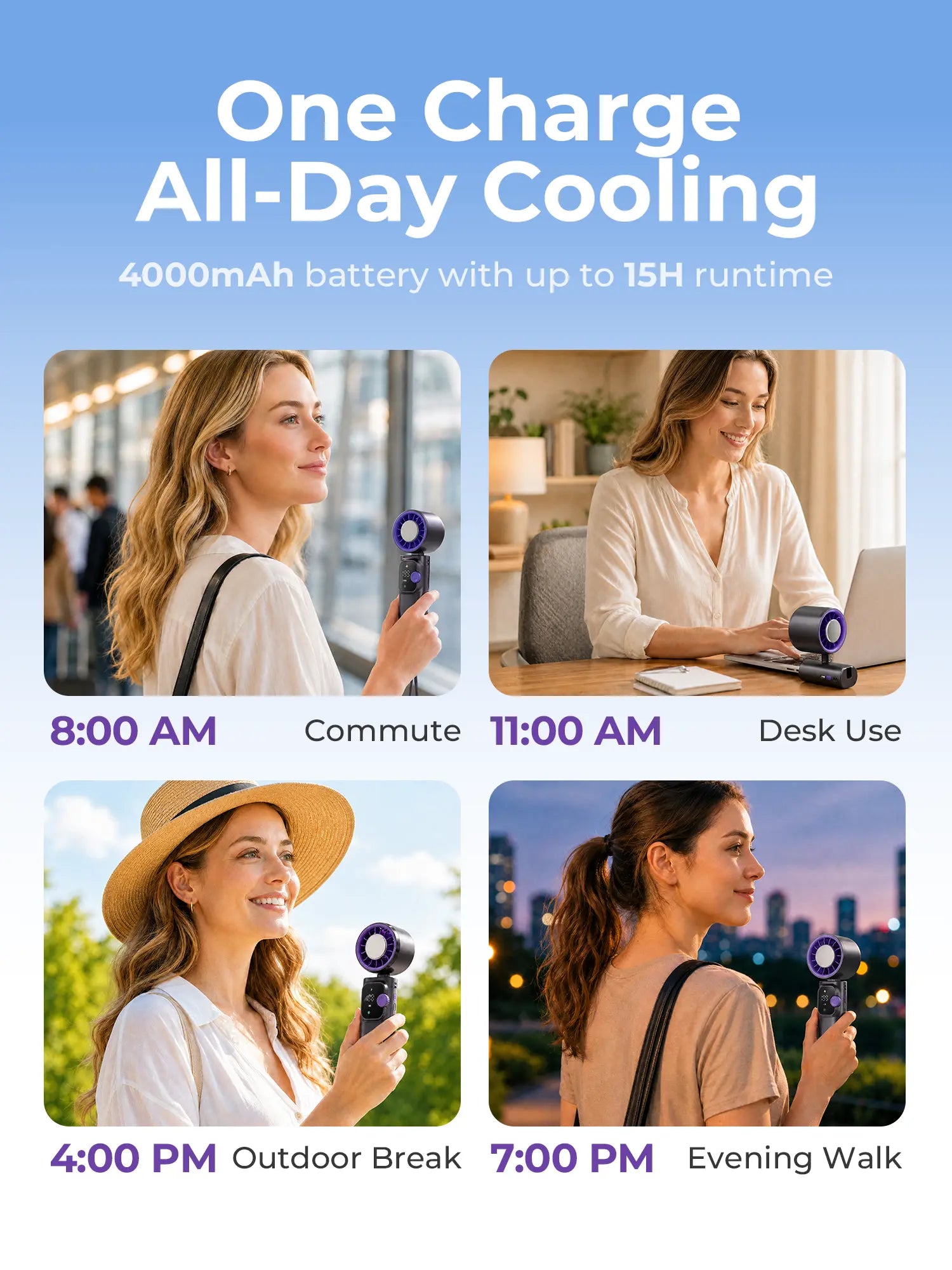 199-Level Adjustable Handheld Fan - Foldable and Portable Airflow Enhancer with Automatic Settings for Summer Travel and Outdoor Use